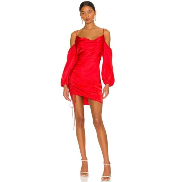 CINQ À SEPT 'Marsey' Silk-Satin Cold-Shoulder Mini Dress, Maraschino Cherry Red - Picture 1 of 3